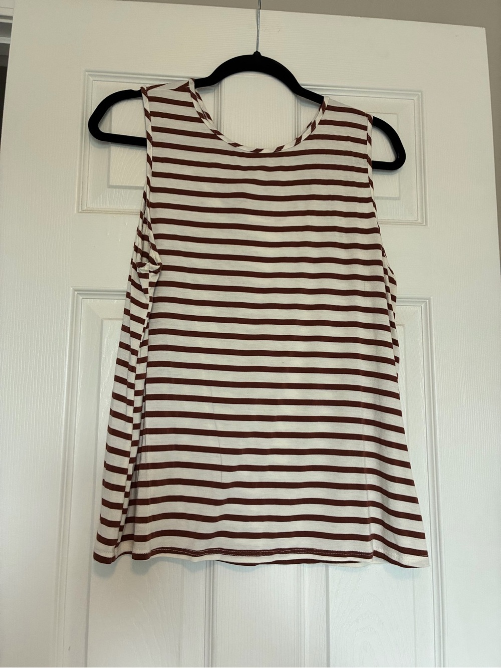 Green Envelope Brown & White Striped Sleeveless Tank